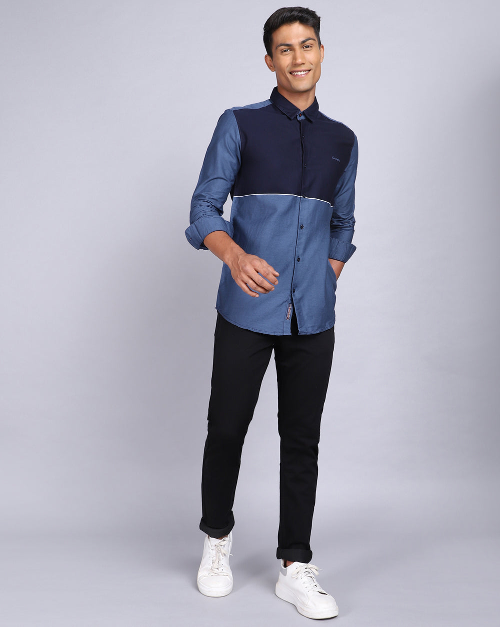 Smart Casual Weft Shirt-Navy