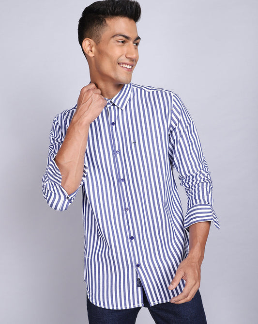 Smart Casual Striped Shirt-Pure White
