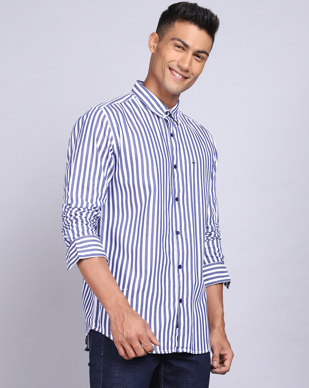 Smart Casual Striped Shirt-Pure White