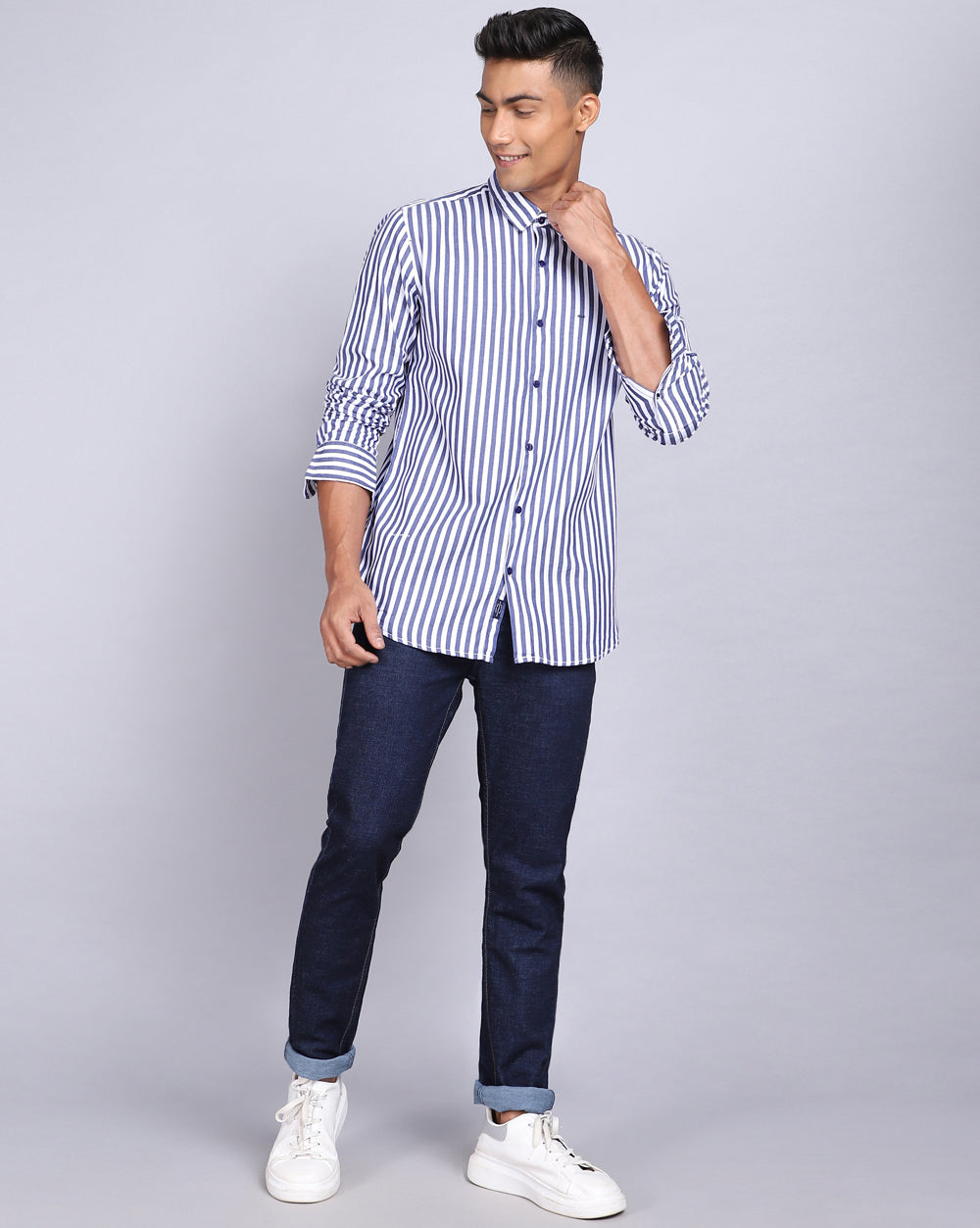 Smart Casual Striped Shirt-Pure White