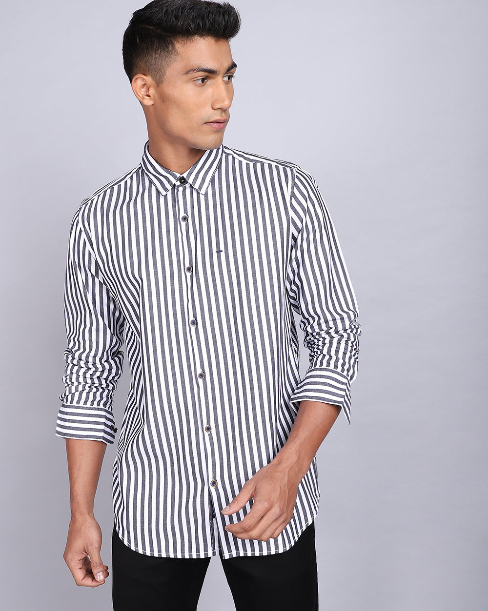 Smart Casual Striped Shirt-Black & White