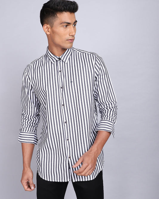 Smart Casual Striped Shirt-Black & White