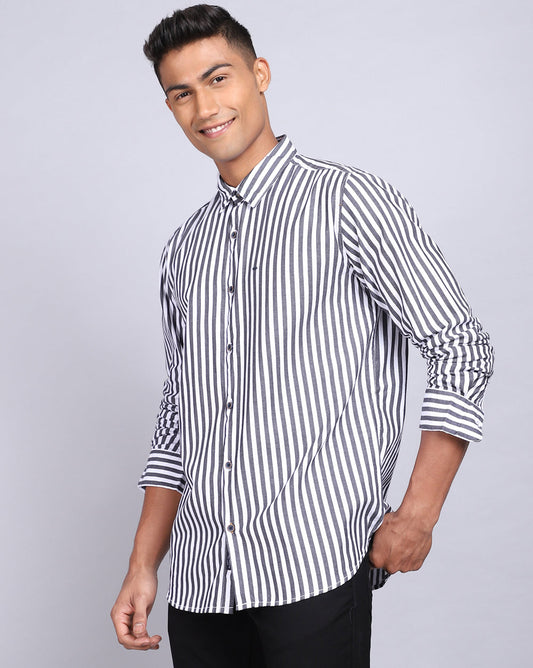 Smart Casual Striped Shirt-Black & White
