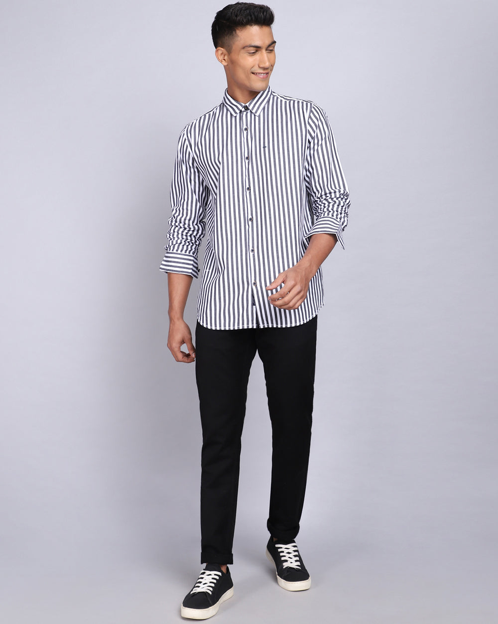 Smart Casual Striped Shirt-Black & White
