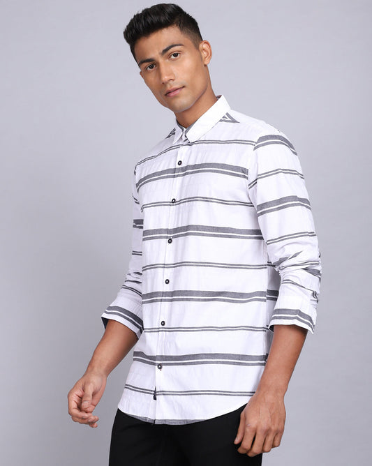 Smart Casual Striped Shirt-Pop White
