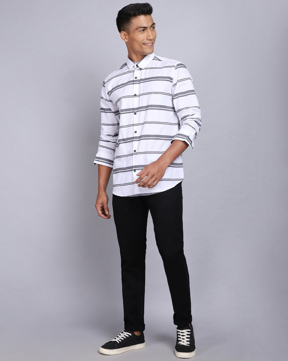 Smart Casual Striped Shirt-Pop White