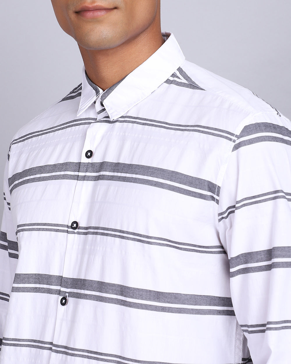 Smart Casual Striped Shirt-Pop White