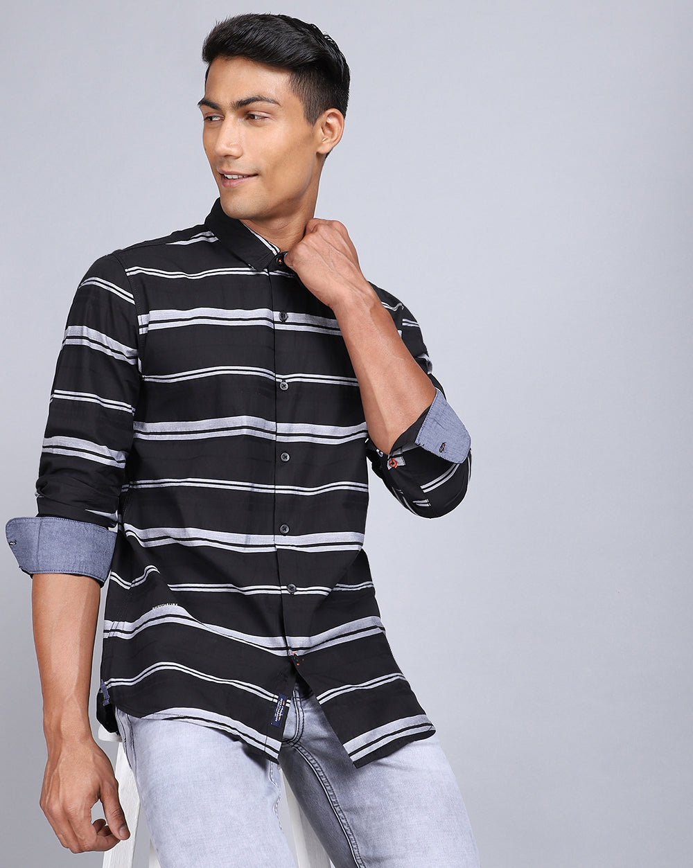 Smart Casual Striped Shirt-Black