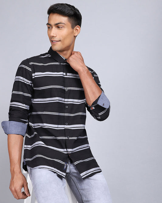 Smart Casual Striped Shirt-Black