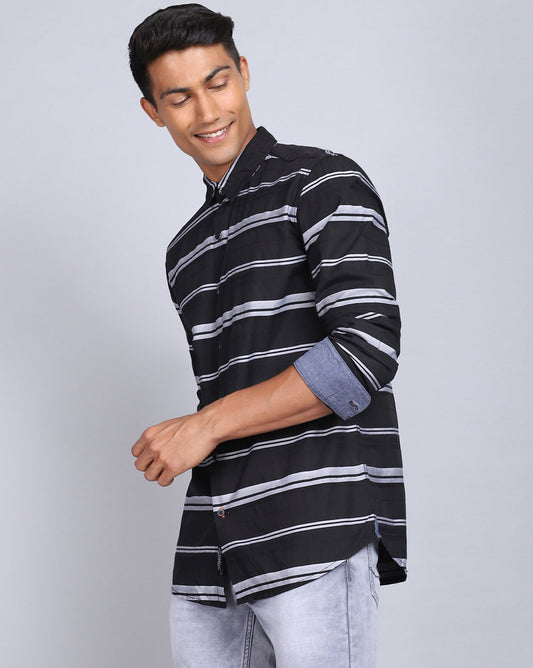 Smart Casual Striped Shirt-Black