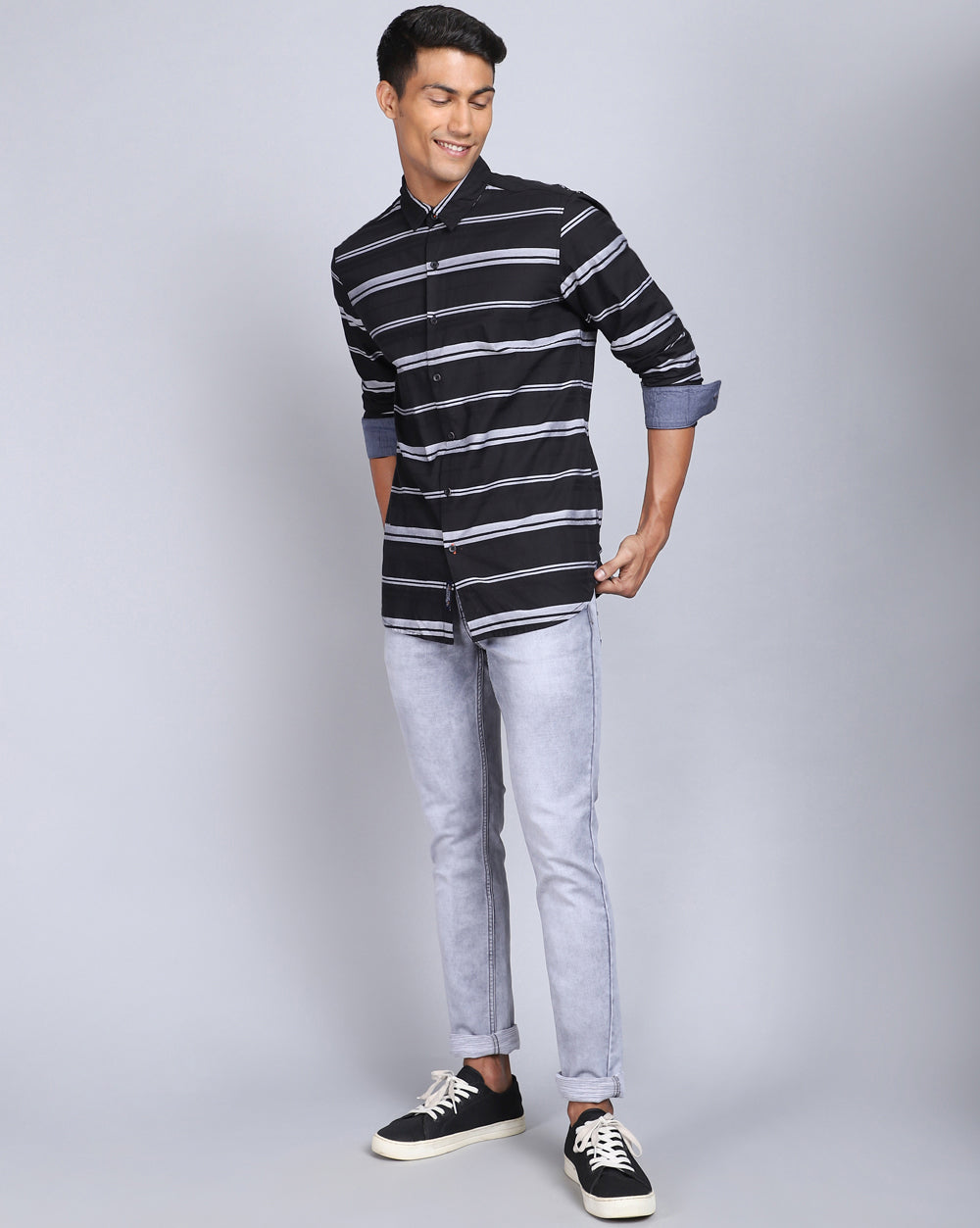 Smart Casual Striped Shirt-Black