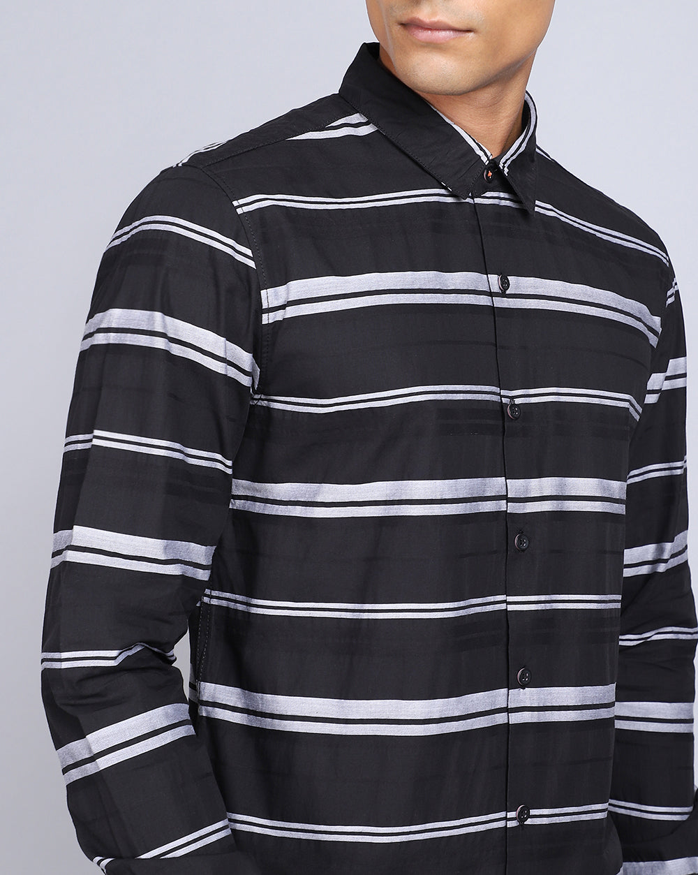 Smart Casual Striped Shirt-Black