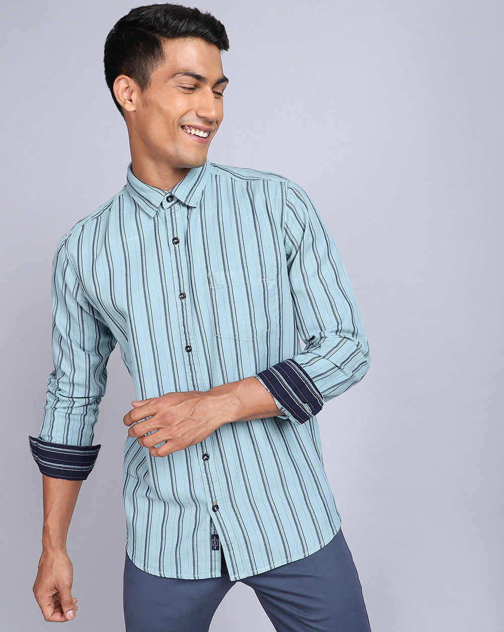 Smart Casual Striped Shirt-Pista Green