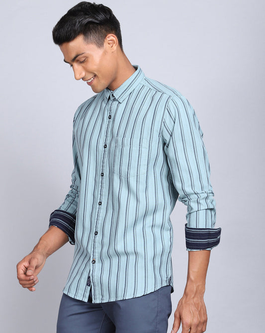 Smart Casual Striped Shirt-Pista Green