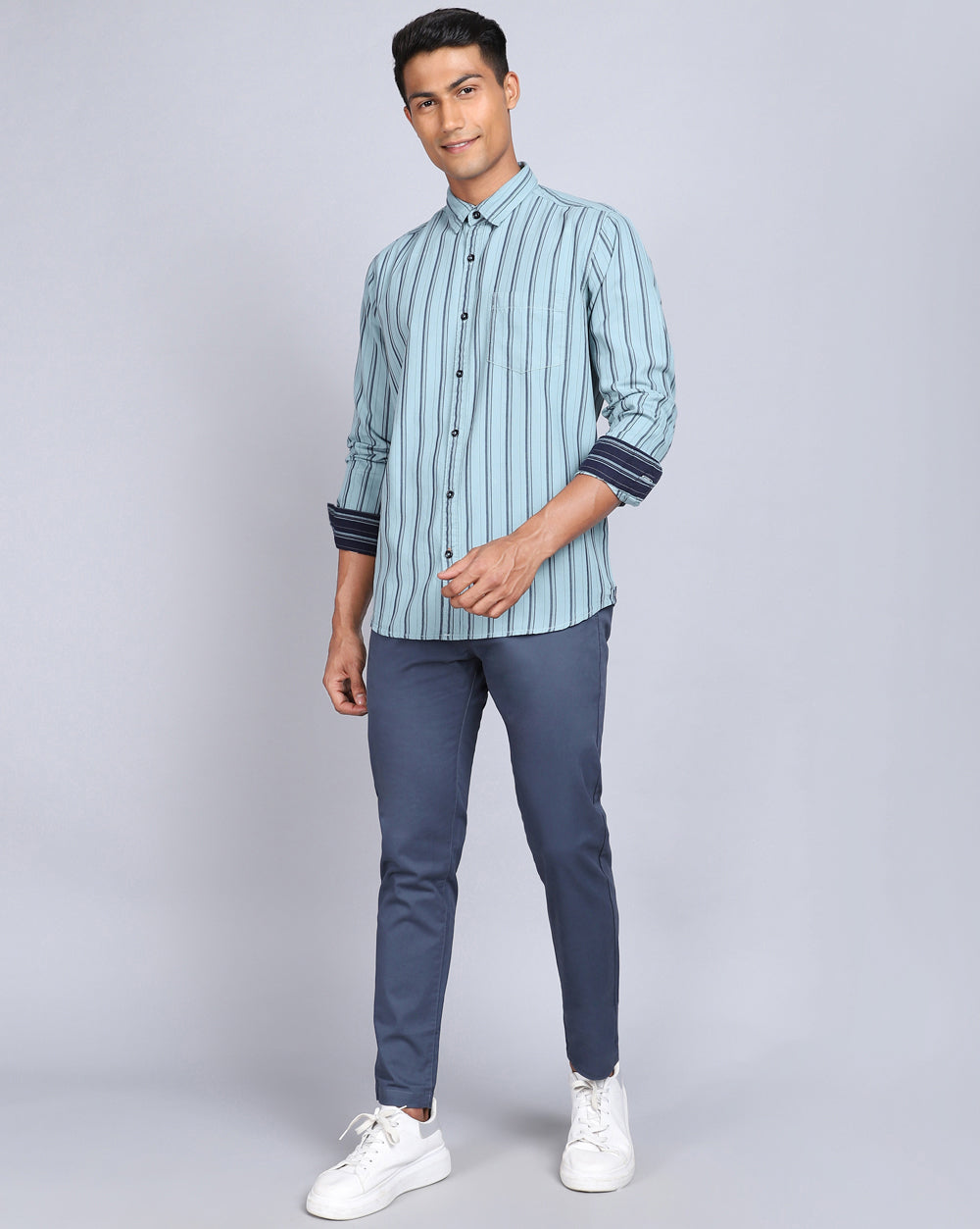 Smart Casual Striped Shirt-Pista Green