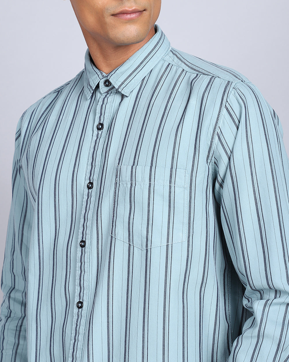 Smart Casual Striped Shirt-Pista Green