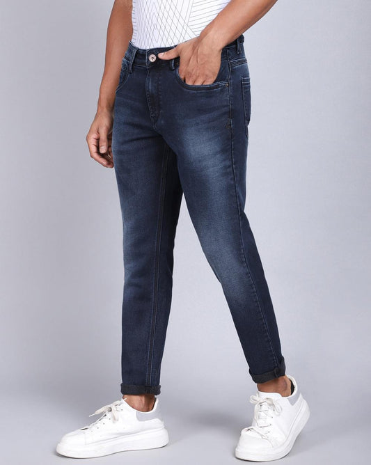 Ankle Fit Jeans-Washed Dark Blue