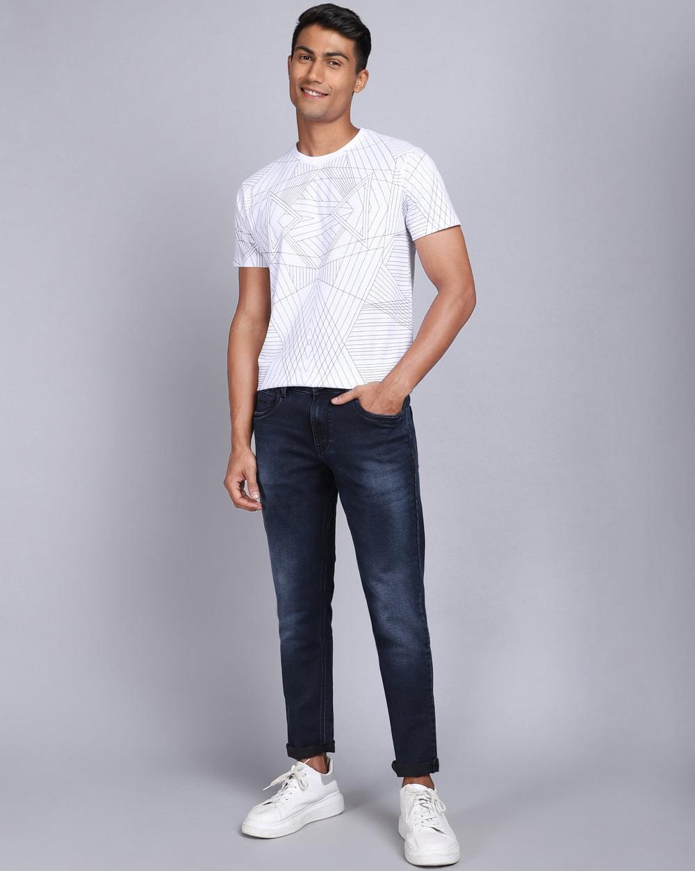 Ankle Fit Jeans-Washed Dark Blue