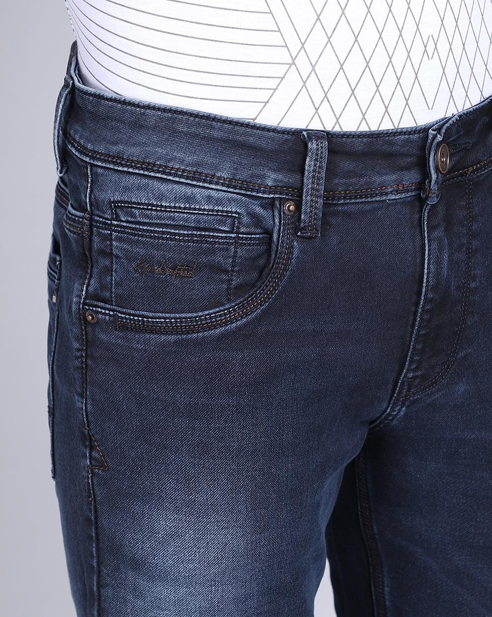 Ankle Fit Jeans-Washed Dark Blue