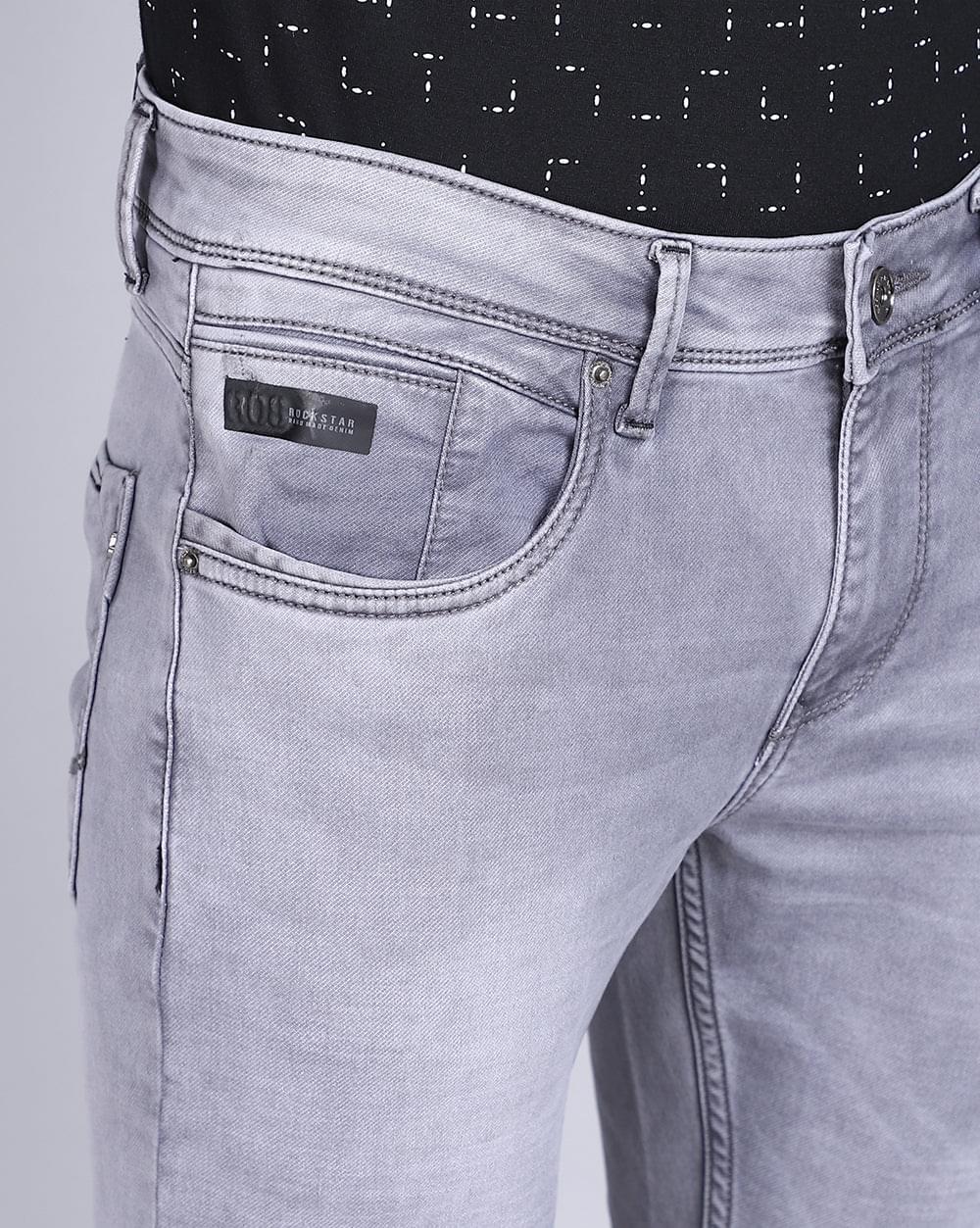 Ankle Fit Jeans-Light Grey