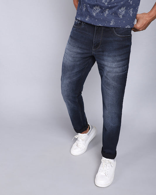 Slim Fit Jeans-Mild Washed Dark Blue