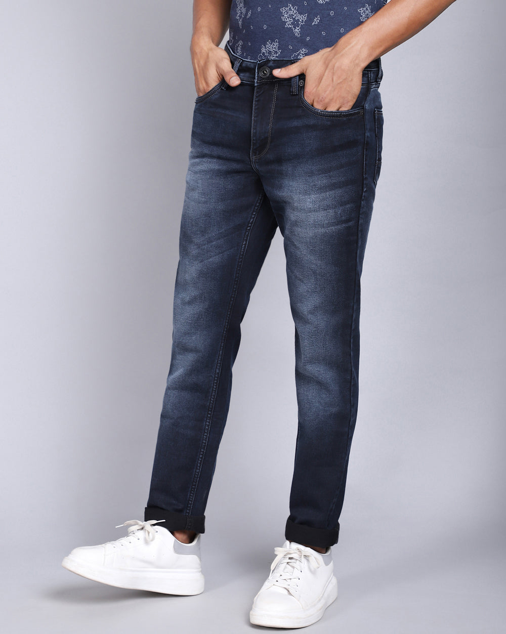 Slim Fit Jeans-Mild Washed Dark Blue