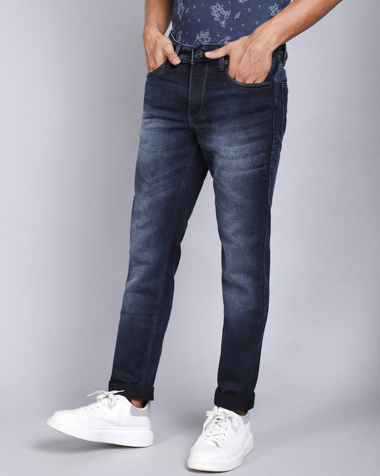 Slim Fit Jeans-Mild Washed Dark Blue