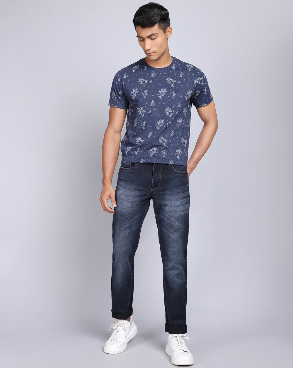 Slim Fit Jeans-Mild Washed Dark Blue