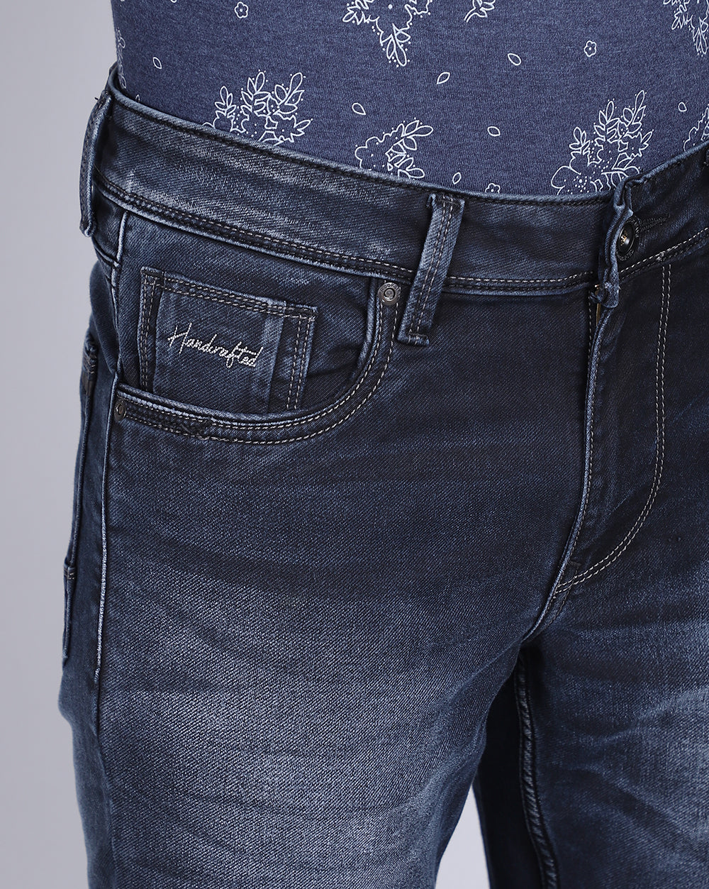 Slim Fit Jeans-Mild Washed Dark Blue
