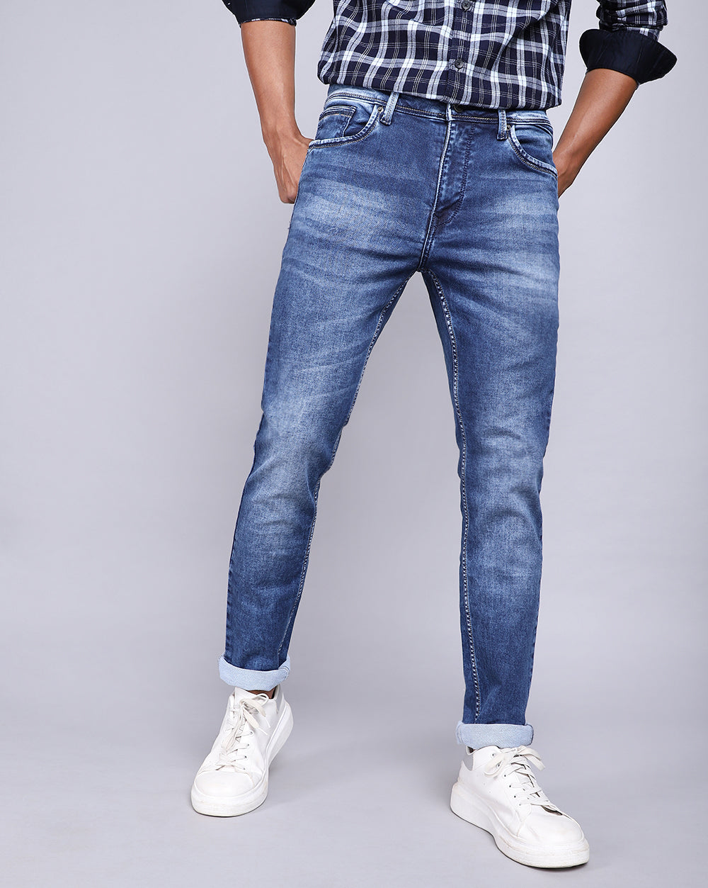 Slim Fit Jeans-Washed Mid Blue