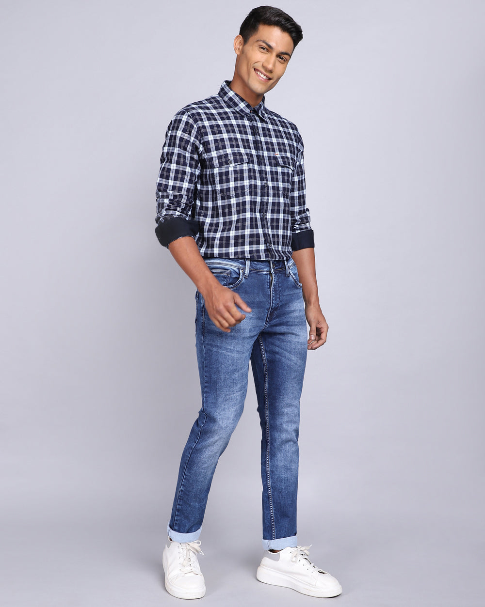 Slim Fit Jeans-Washed Mid Blue