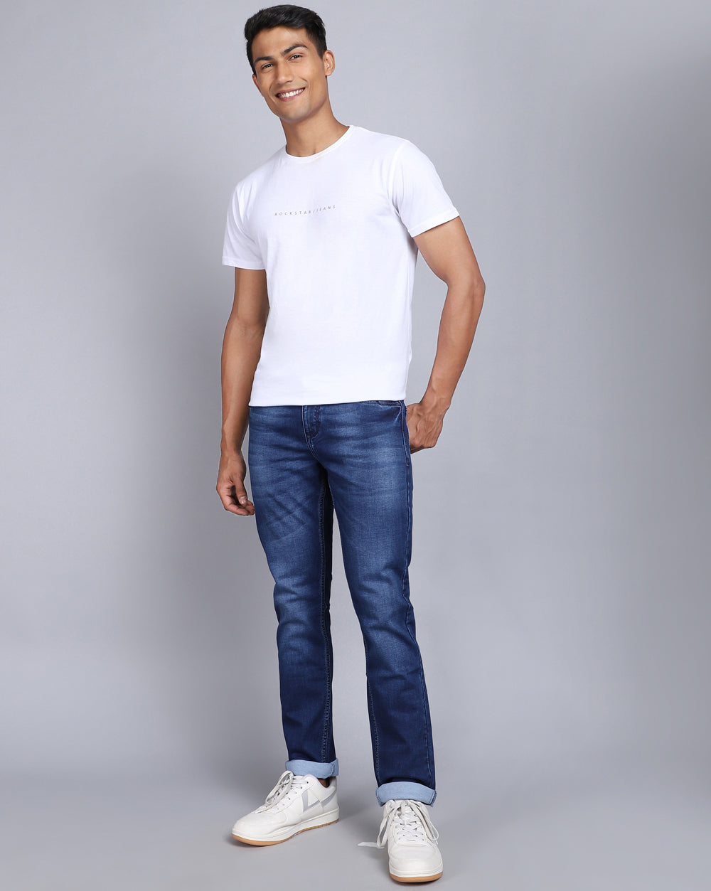 Slim Fit Jeans-Mid Wash Blue