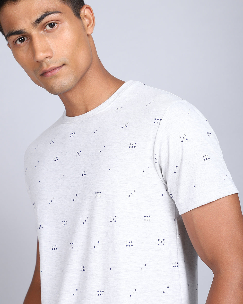 Crew Neck Aop T-Shirt-Navy,Acru Melange