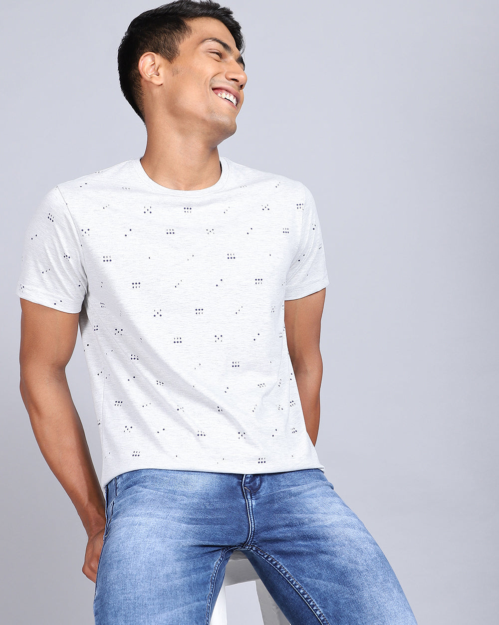 Crew Neck Aop T-Shirt-Navy,Acru Melange