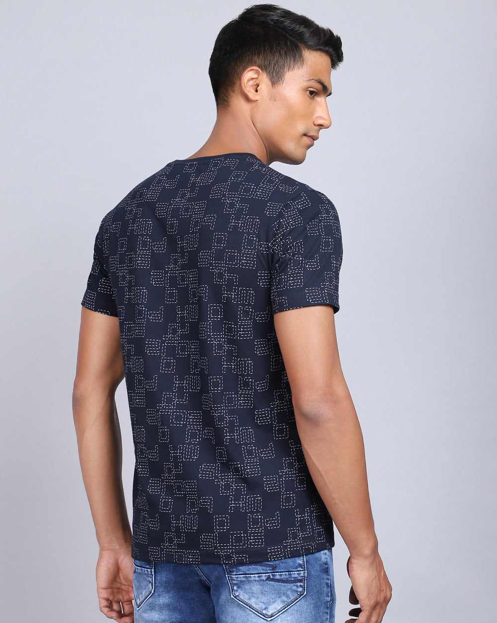 Crew Neck Aop T-Shirt-Navy,Acru Melange