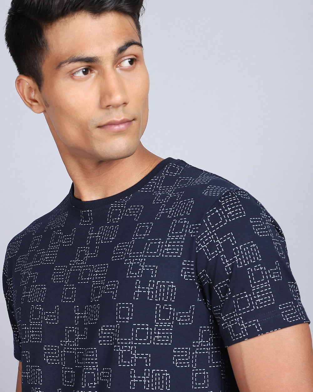 Crew Neck Aop T-Shirt-Navy,Acru Melange
