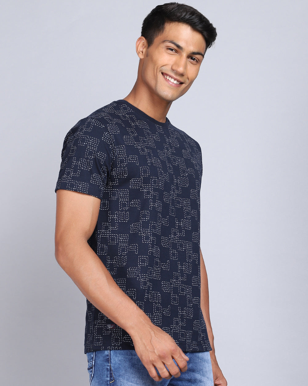 Crew Neck Aop T-Shirt-Navy,Acru Melange