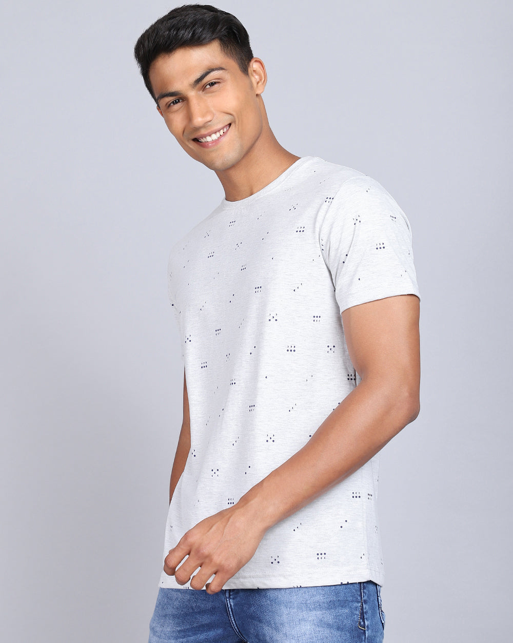 Crew Neck Aop T-Shirt-Navy,Acru Melange