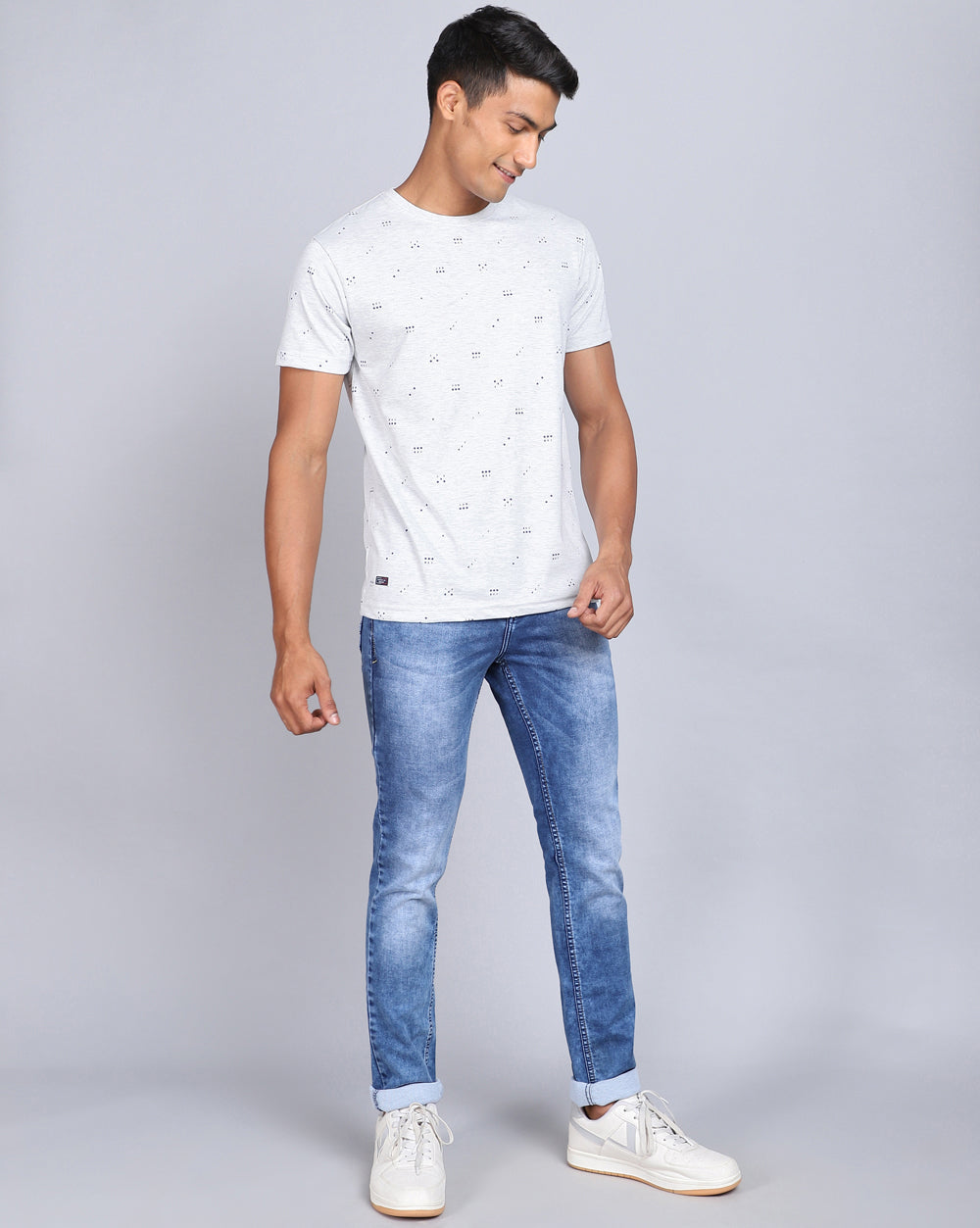 Crew Neck Aop T-Shirt-Navy,Acru Melange