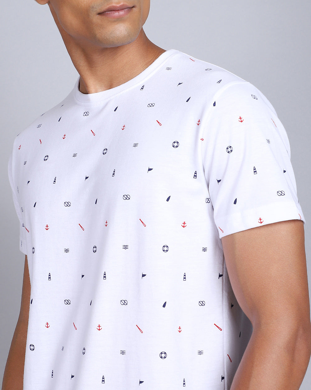 Crew Neck Aop T-Shirt-Navy,White