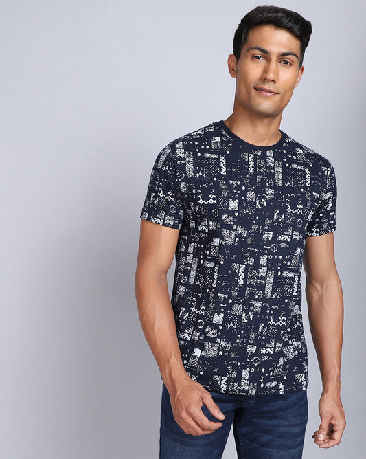 Crew Neck Aop T-Shirt-Navy,White