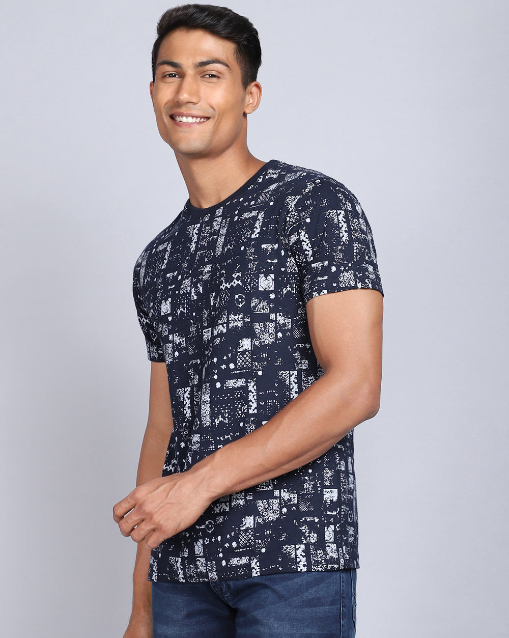 Crew Neck Aop T-Shirt-Navy,White