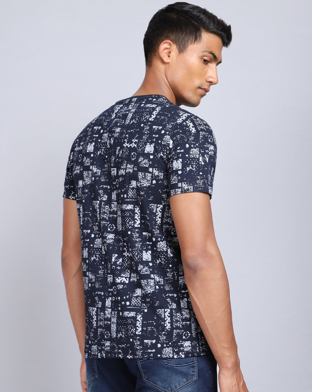 Crew Neck Aop T-Shirt-Navy,White