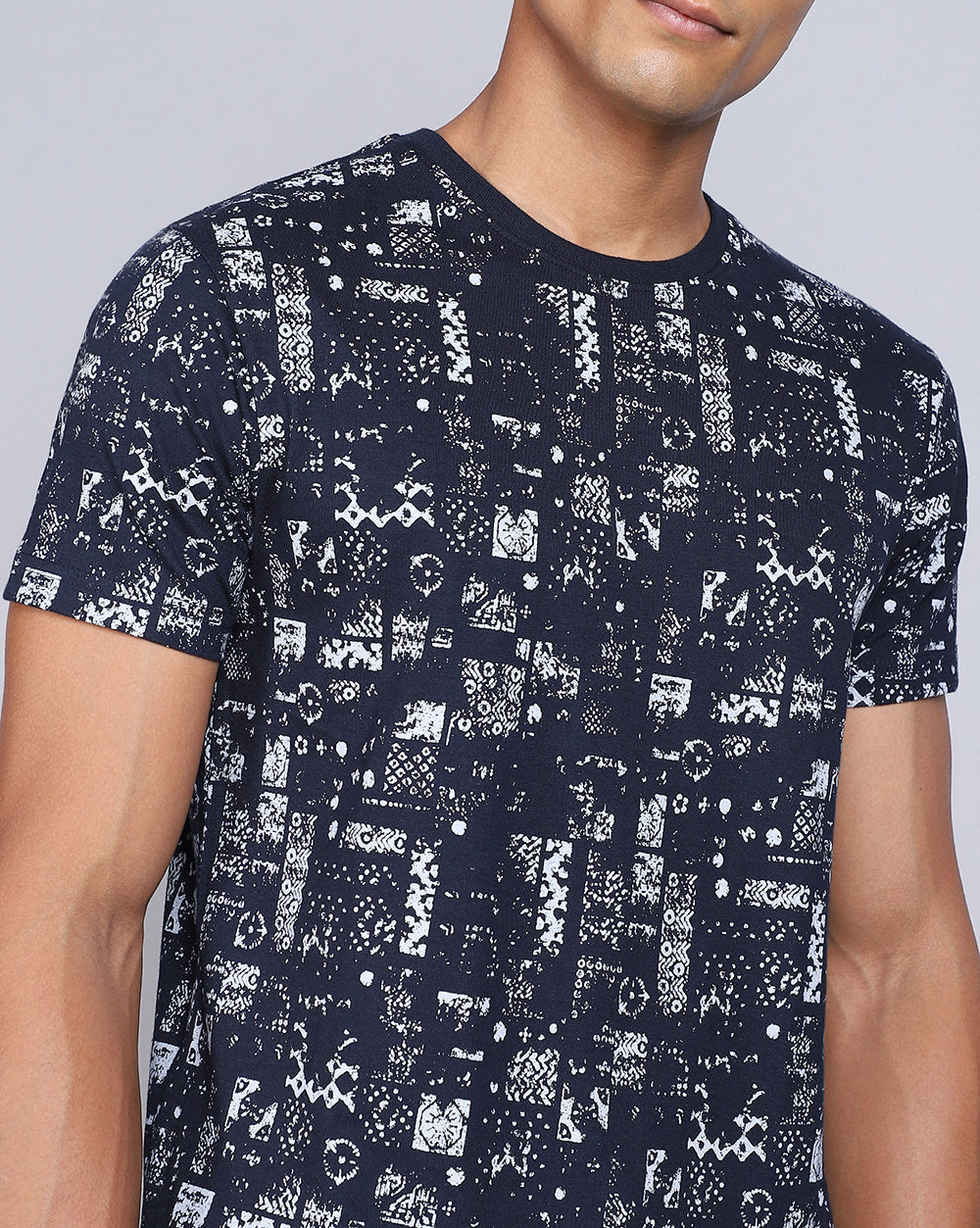 Crew Neck Aop T-Shirt-Navy,White