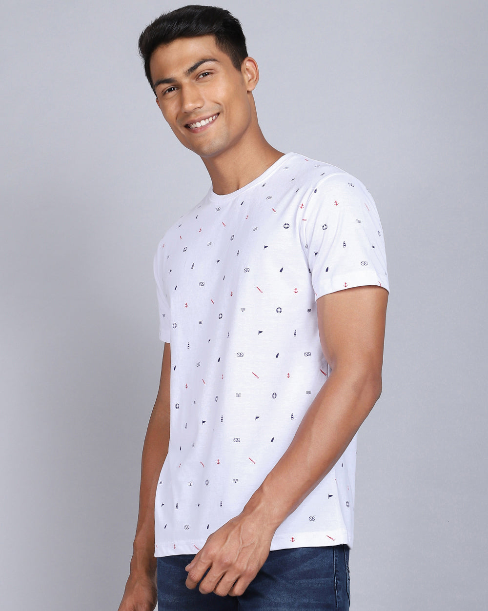 Crew Neck Aop T-Shirt-Navy,White