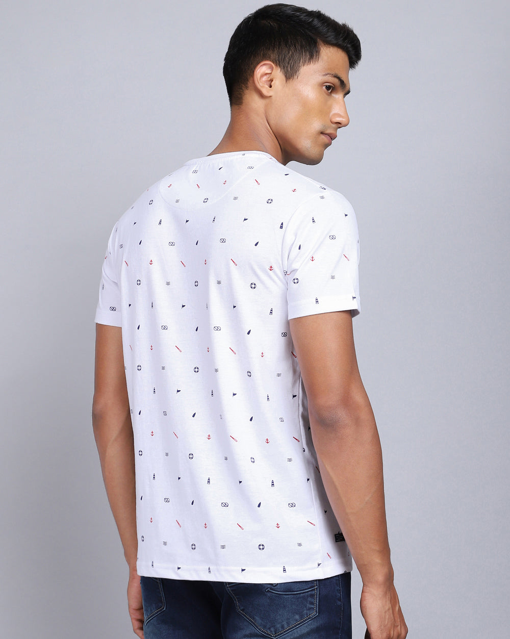 Crew Neck Aop T-Shirt-Navy,White