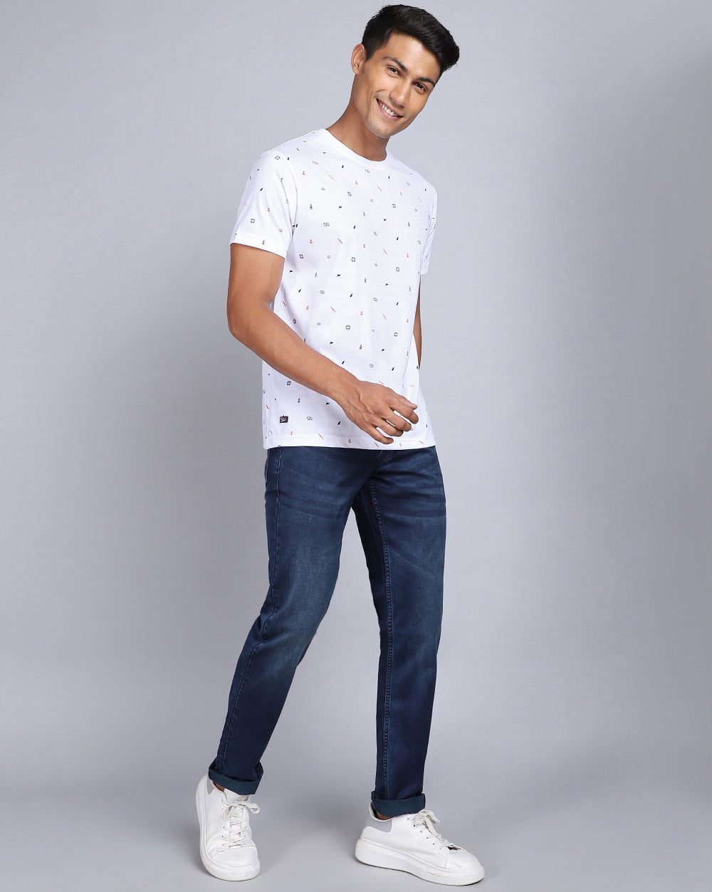 Crew Neck Aop T-Shirt-Navy,White