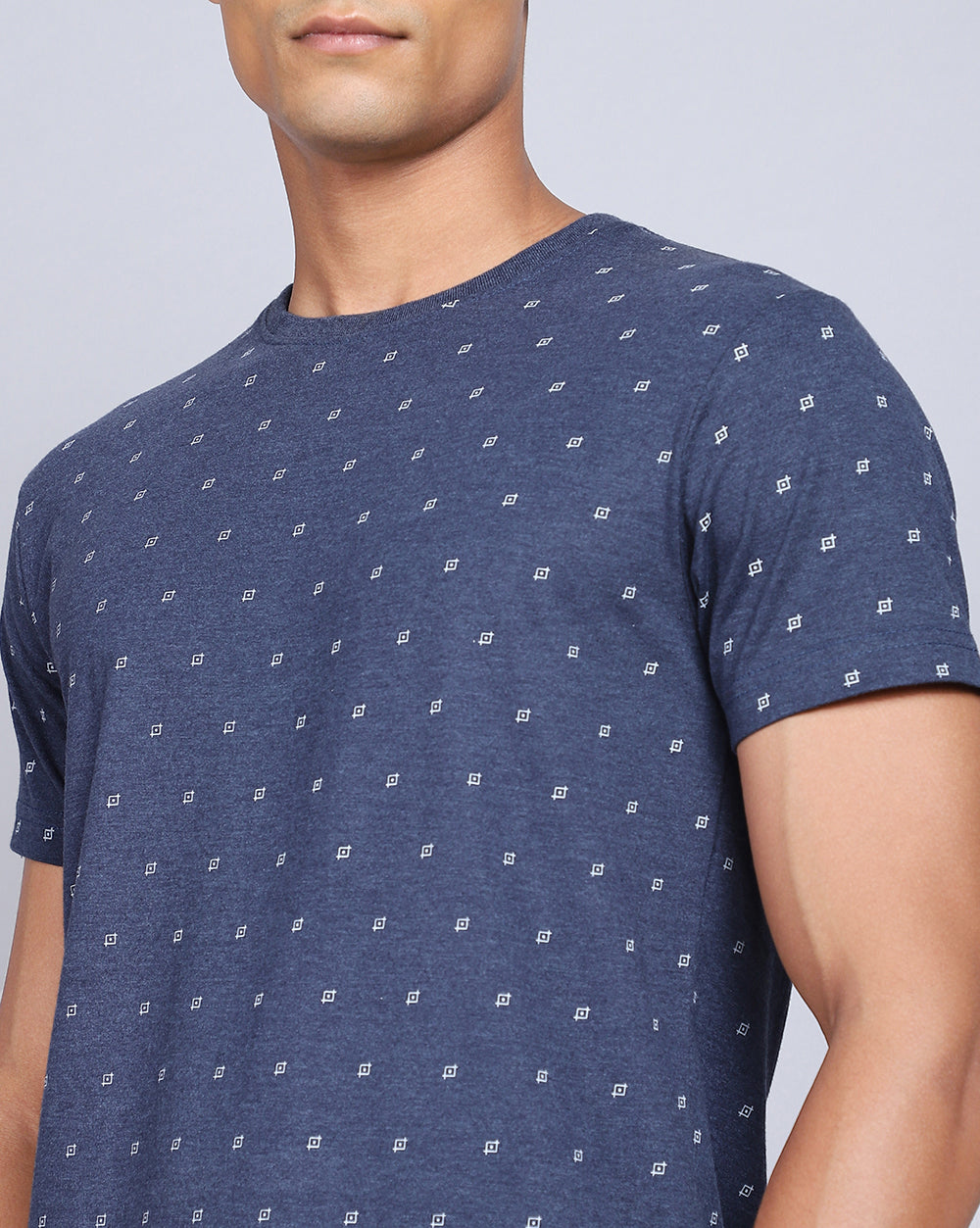 Crew Neck Aop T-Shirt-Grey Melange,Navy Melange
