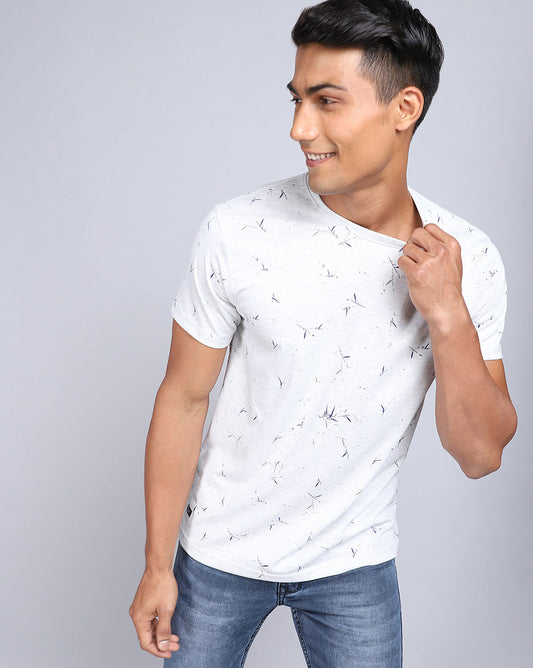 Crew Neck Aop T-Shirt-Grey Melange,Navy Melange