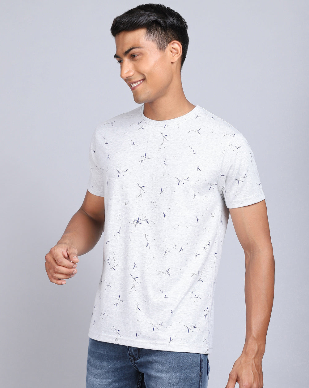 Crew Neck Aop T-Shirt-Grey Melange,Navy Melange